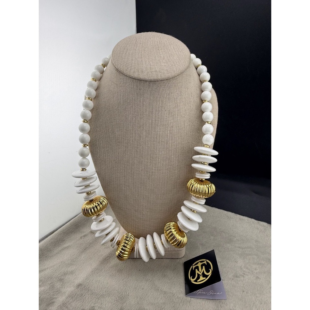 Vintage Miss Tina Necklace White Gold Beaded HSN 80s 23”‎ READ